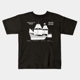 Mayflower plans. America 17th century Pilgrims ship - PBDpng Kids T-Shirt